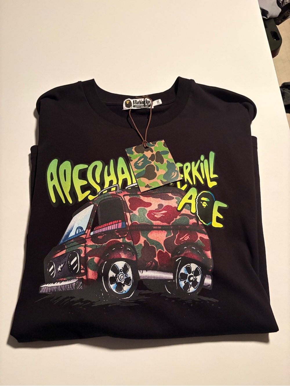 A Bathing Ape Black 'Apeshark' Camo Graphic Short Sleeve Tee